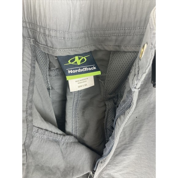 Nordic Track Cargo Zipper Convertible Nylon Pants Buckle Belt Gray Mens 36x30 - Picture 7 of 12